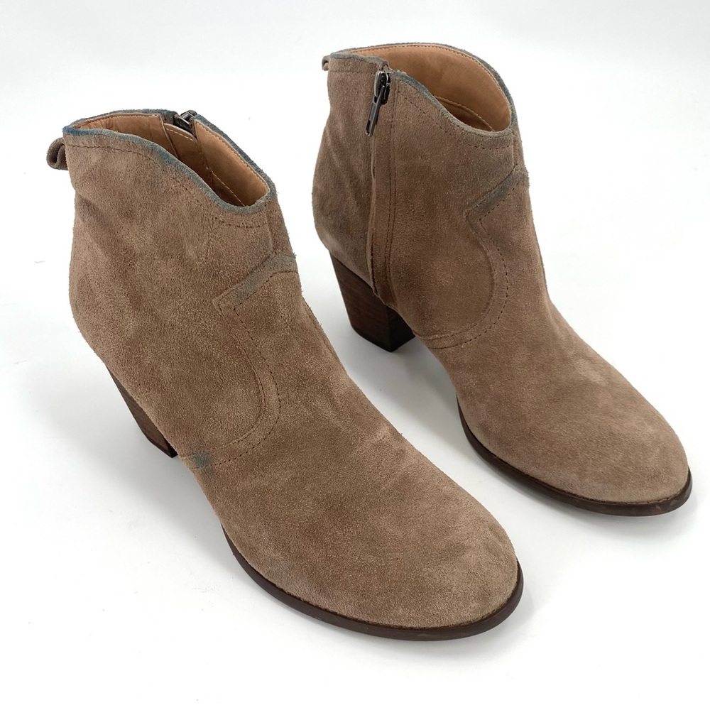 Lands End Booties Womens 9 Taupe Suede Leather Ankle Boots Boho - Denim Stains